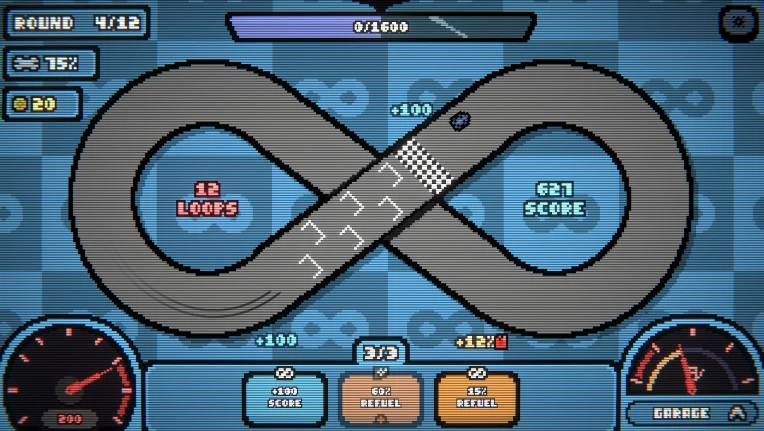 Historical Steam Demo screenshot with the slot-car track and card interface